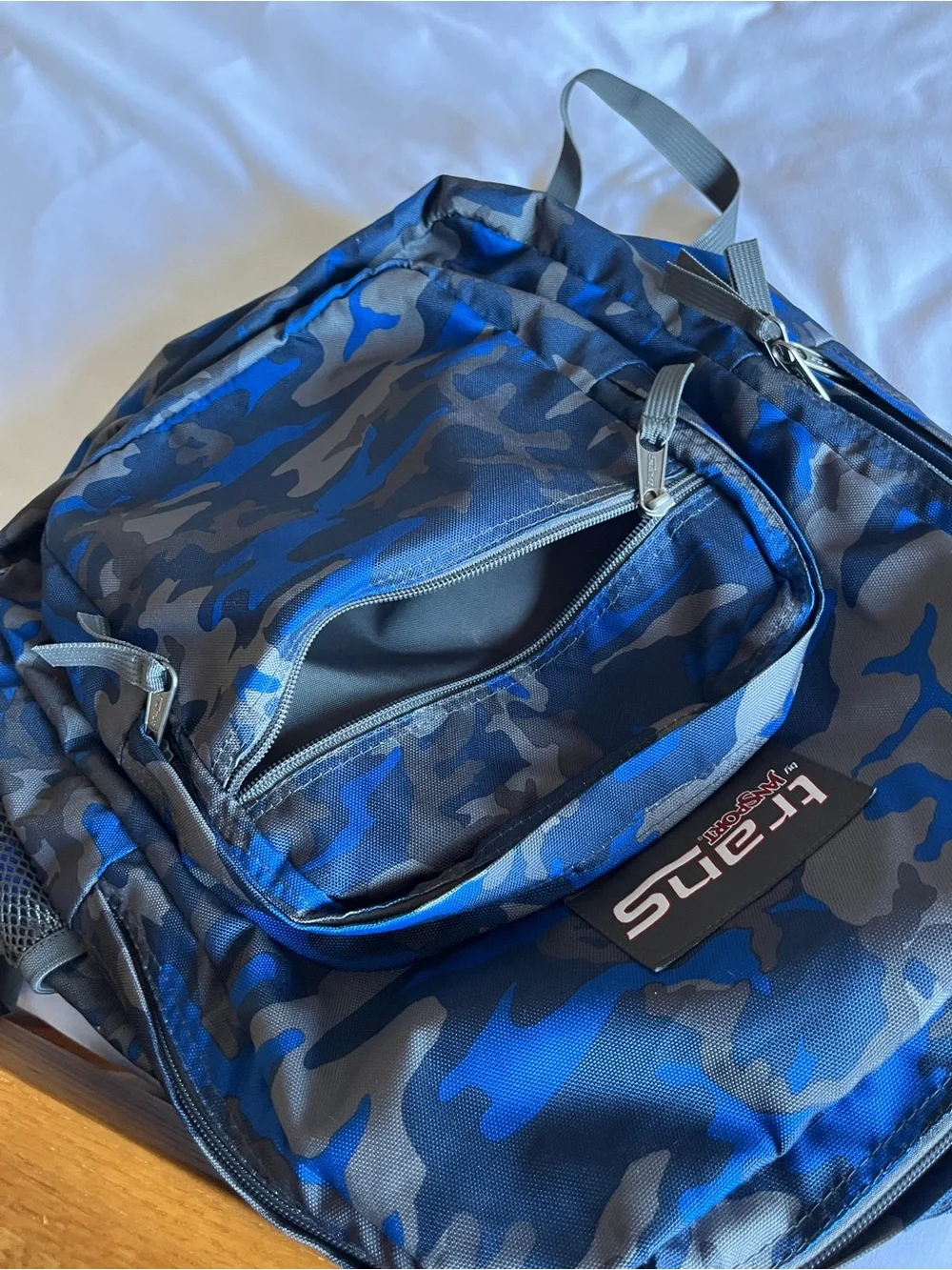 Trans by JanSport Blue Camo Backpack School Bookbag Travel Daypack